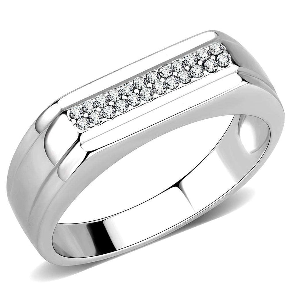 DA251 - High polished (no plating) Stainless Steel Ring with AAA Grade CZ in Clear - Alamode - Flyclothing LLC