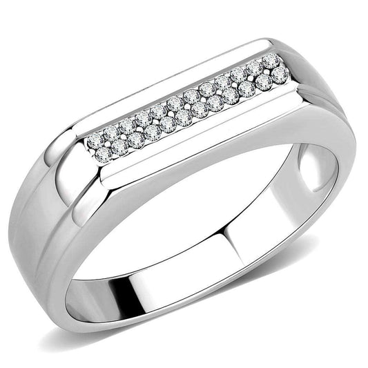 DA251 - High polished (no plating) Stainless Steel Ring with AAA Grade CZ in Clear - Alamode - Flyclothing LLC