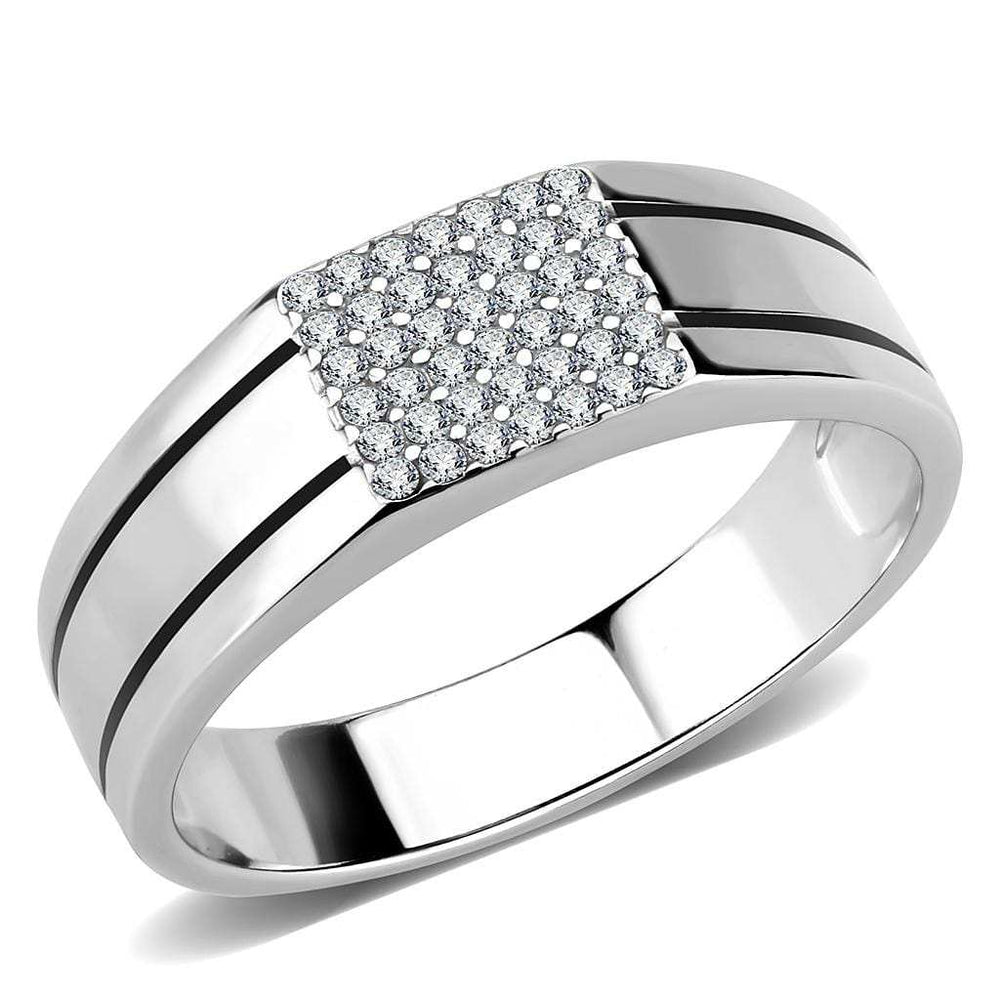 DA253 - High polished (no plating) Stainless Steel Ring with AAA Grade CZ in Clear - Alamode - Flyclothing LLC