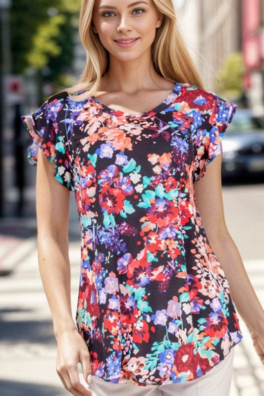 Heimish Ruffle Sleeve Floral Top - Trendsi - Flyclothing LLC