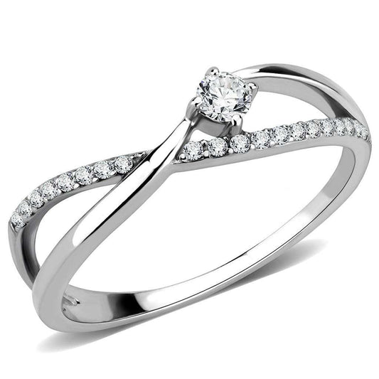 DA261 - High polished (no plating) Stainless Steel Ring with AAA Grade CZ in Clear - Alamode - Flyclothing LLC