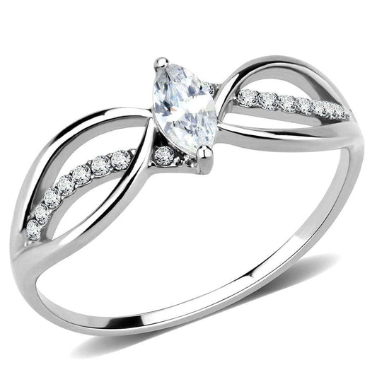 DA262 - High polished (no plating) Stainless Steel Ring with AAA Grade CZ in Clear - Alamode - Flyclothing LLC