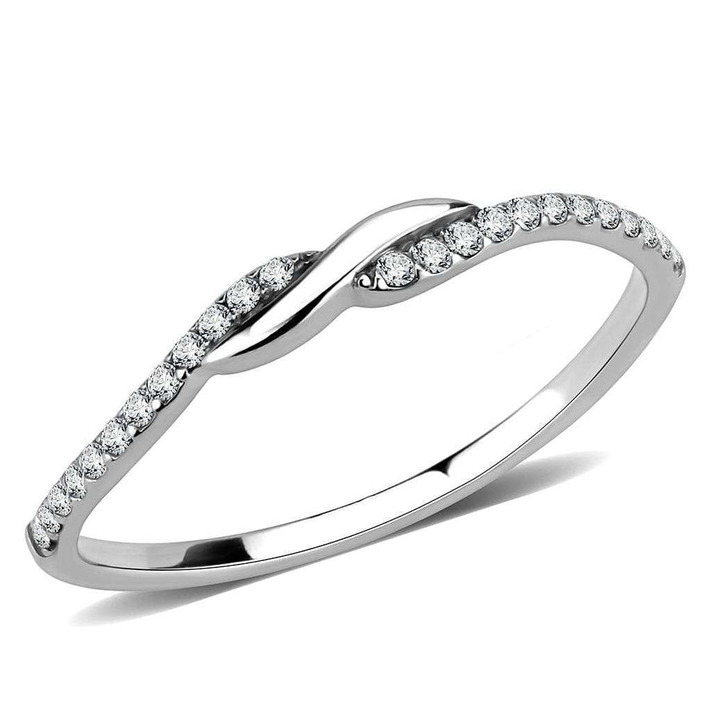 DA263 - High polished (no plating) Stainless Steel Ring with AAA Grade CZ in Clear - Alamode - Flyclothing LLC