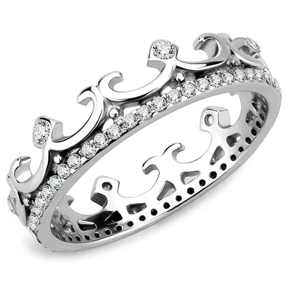 DA267 - High polished (no plating) Stainless Steel Ring with AAA Grade CZ in Clear - Alamode - Flyclothing LLC