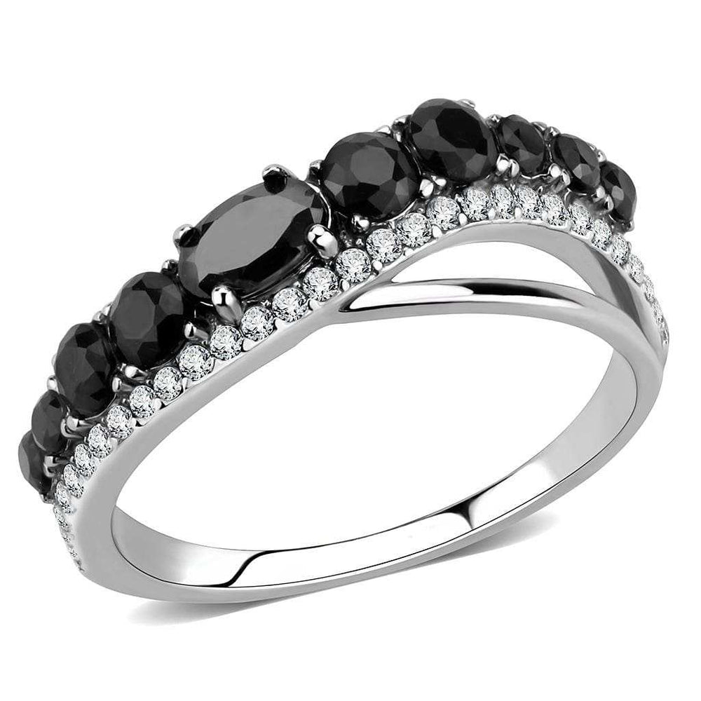 DA269 - High polished (no plating) Stainless Steel Ring with AAA Grade CZ in Black Diamond - Alamode - Flyclothing LLC