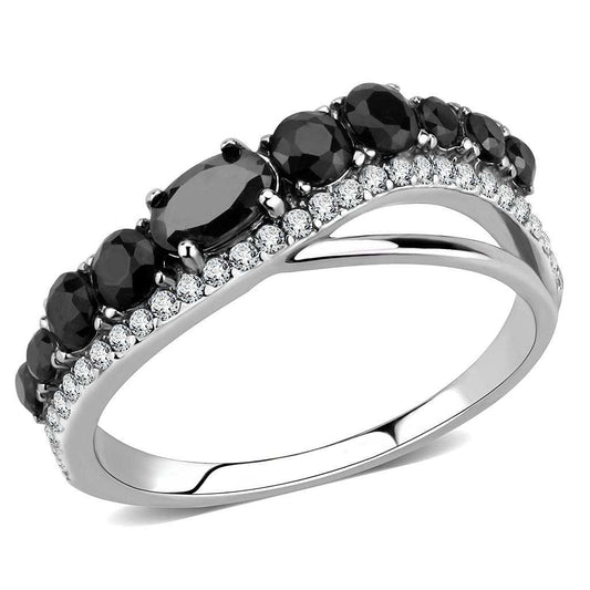 DA269 - High polished (no plating) Stainless Steel Ring with AAA Grade CZ in Black Diamond - Alamode - Flyclothing LLC