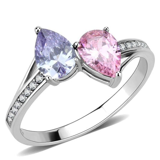 DA270 - High polished (no plating) Stainless Steel Ring with AAA Grade CZ in Multi Color - Alamode - Flyclothing LLC