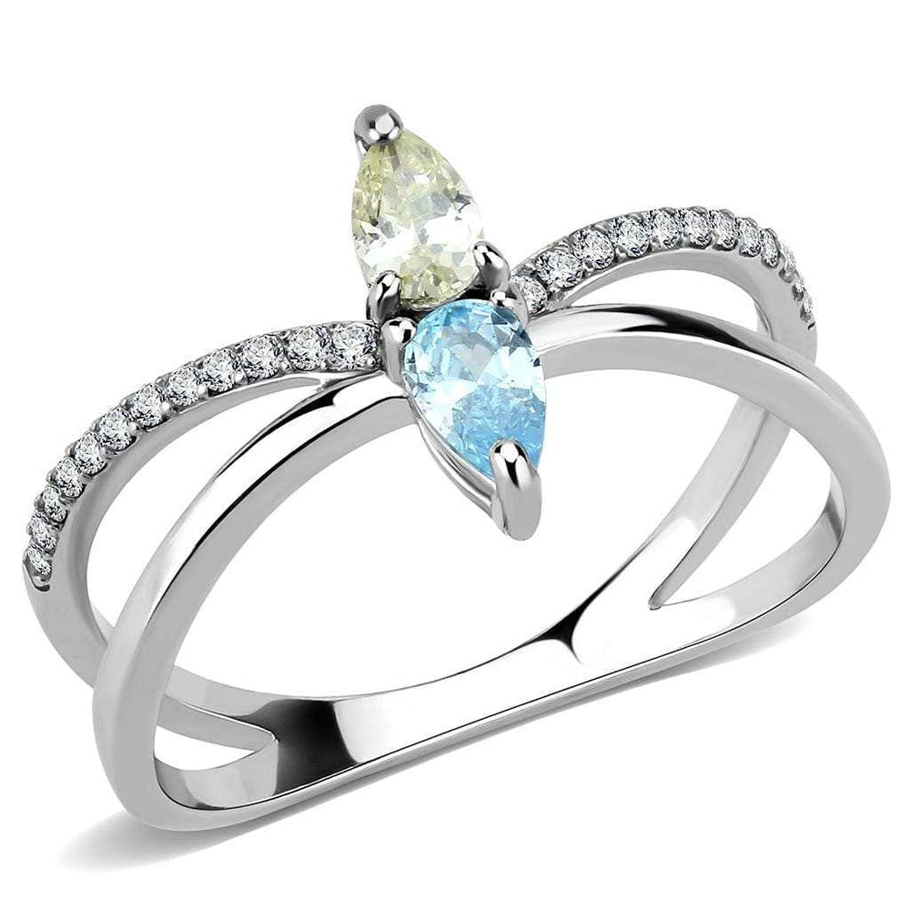 DA271 - High polished (no plating) Stainless Steel Ring with AAA Grade CZ in Multi Color - Alamode - Flyclothing LLC