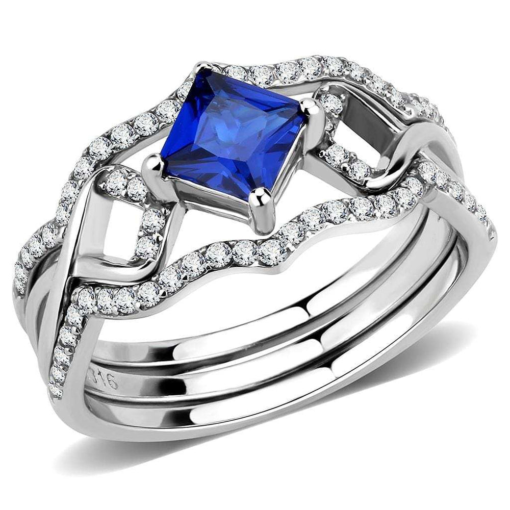 DA272 - High polished (no plating) Stainless Steel Ring with Synthetic Spinel in London Blue - Alamode - Flyclothing LLC