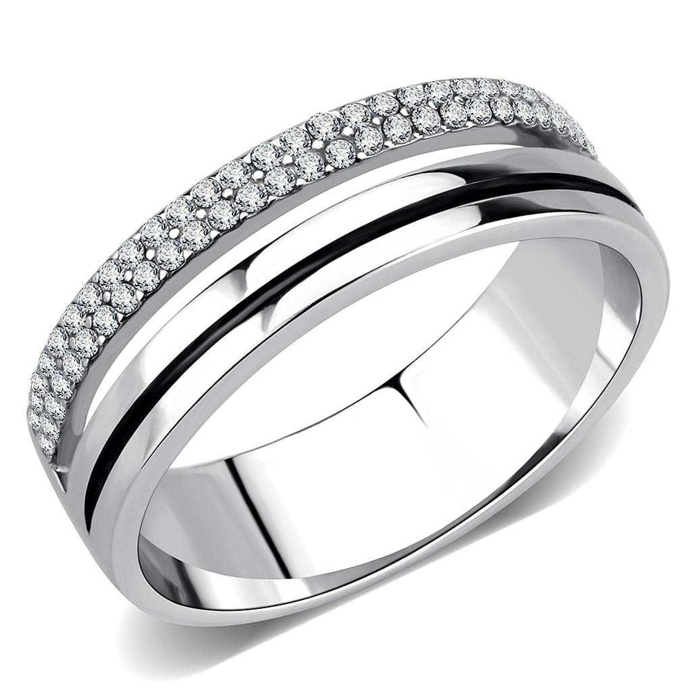 DA275 - High polished (no plating) Stainless Steel Ring with AAA Grade CZ in Clear - Alamode - Flyclothing LLC