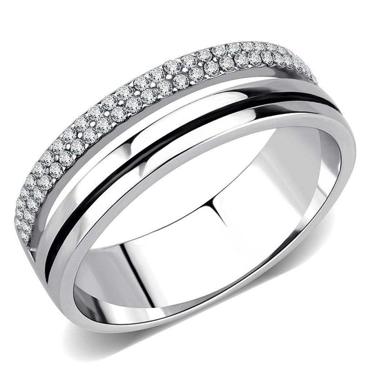 DA275 - High polished (no plating) Stainless Steel Ring with AAA Grade CZ in Clear - Alamode - Flyclothing LLC
