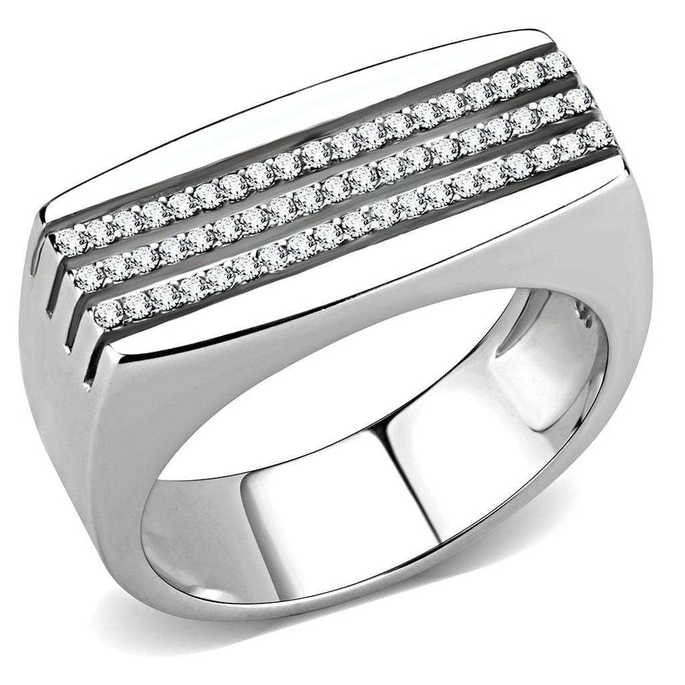 DA279 - High polished (no plating) Stainless Steel Ring with AAA Grade CZ in Clear - Alamode - Flyclothing LLC