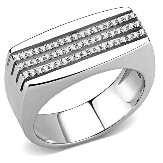 DA279 - High polished (no plating) Stainless Steel Ring with AAA Grade CZ in Clear - Alamode - Flyclothing LLC