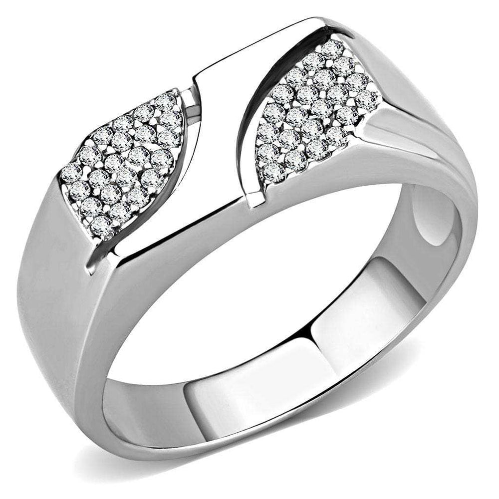 DA280 - High polished (no plating) Stainless Steel Ring with AAA Grade CZ in Clear - Alamode - Flyclothing LLC