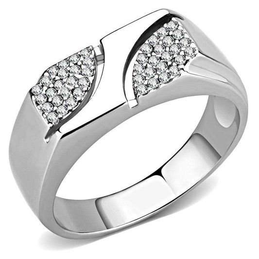 DA280 - High polished (no plating) Stainless Steel Ring with AAA Grade CZ in Clear - Alamode - Flyclothing LLC