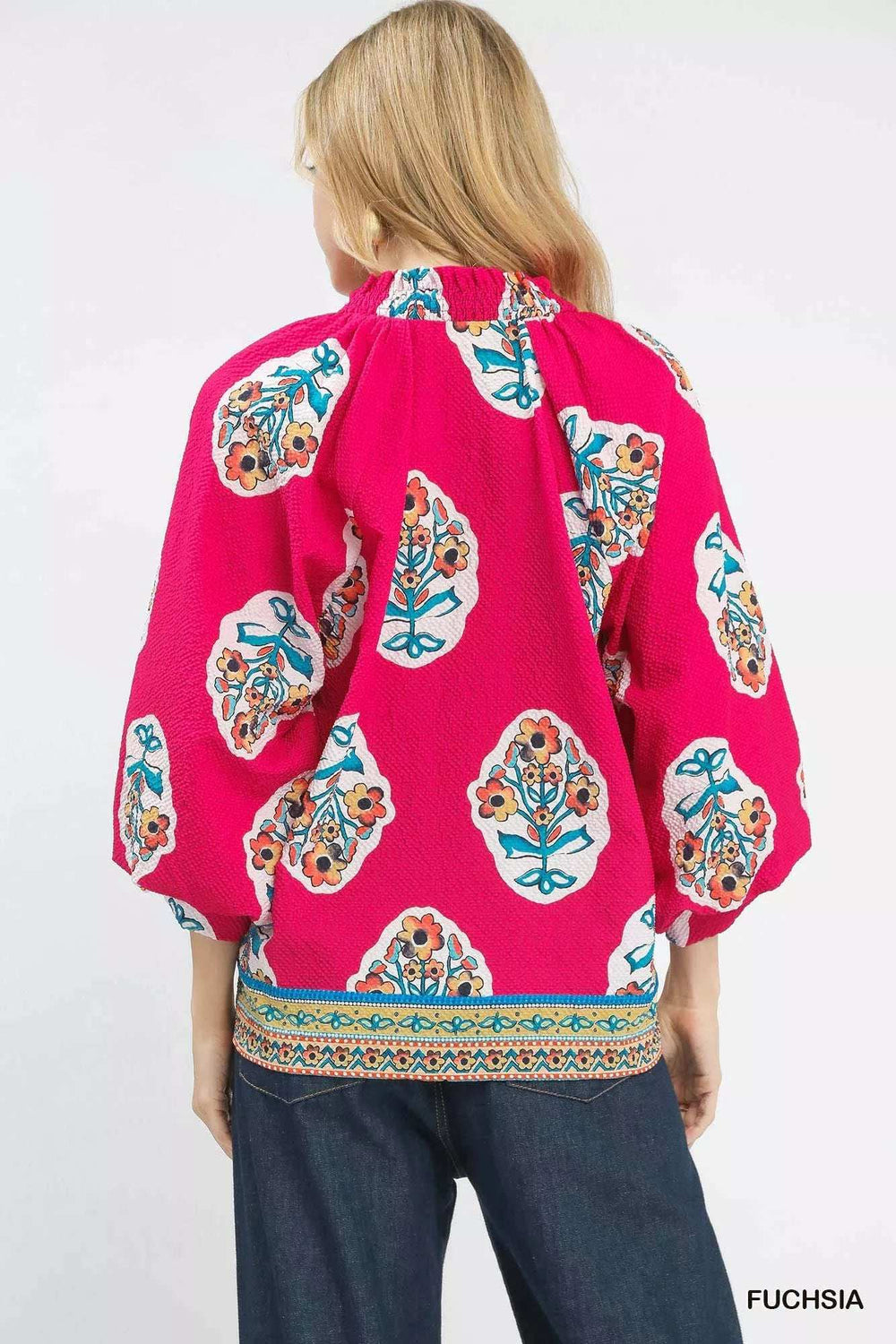 Umgee Boho Floral Print Tunic Blouse - Trendsi - Flyclothing LLC