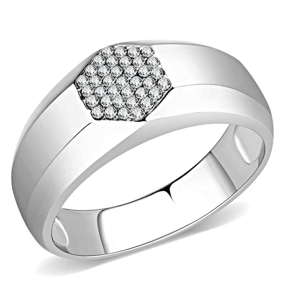 DA281 - High polished (no plating) Stainless Steel Ring with AAA Grade CZ in Clear - Alamode - Flyclothing LLC