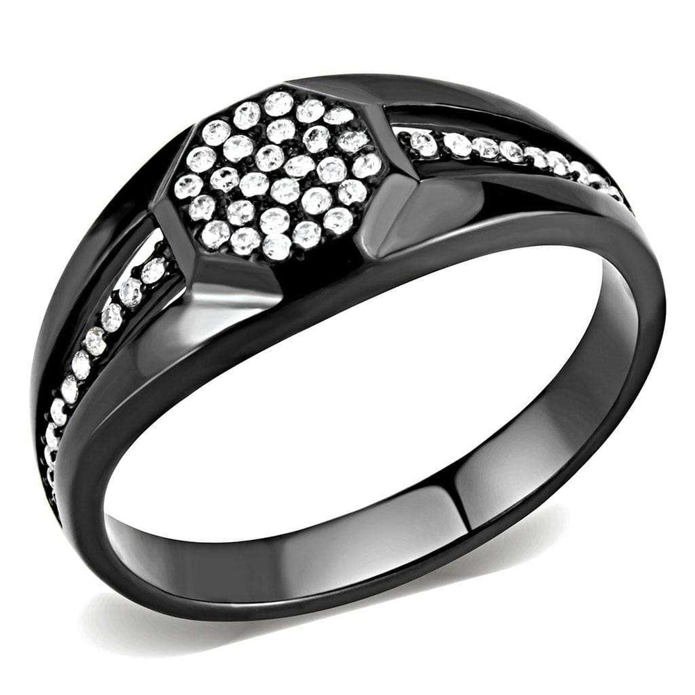 DA282 - IP Black(Ion Plating) Stainless Steel Ring with AAA Grade CZ in Clear - Alamode - Flyclothing LLC