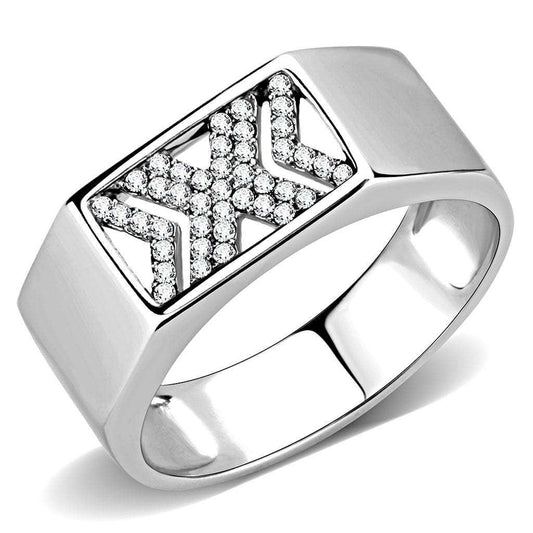 DA285 - High polished (no plating) Stainless Steel Ring with AAA Grade CZ in Clear - Alamode - Flyclothing LLC
