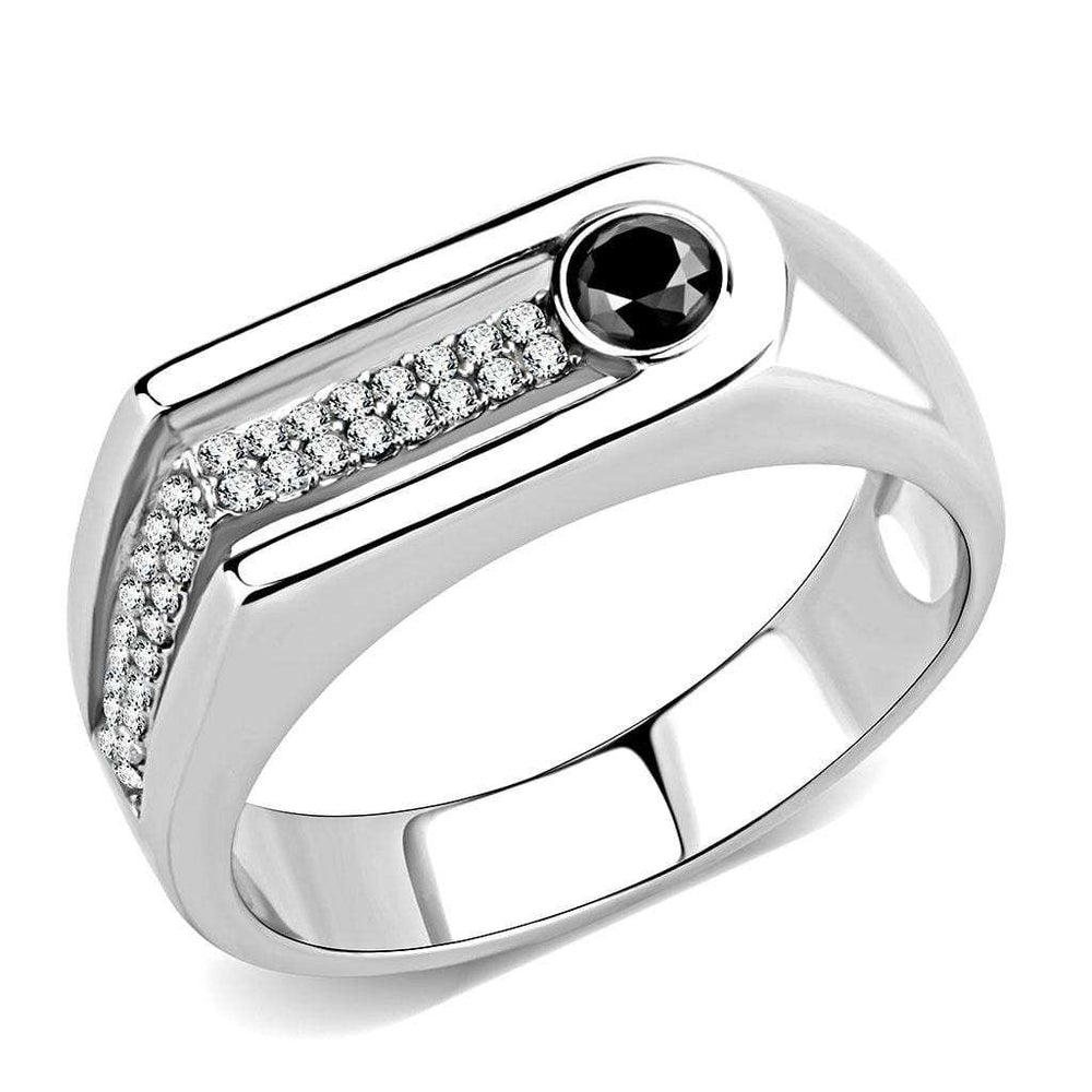 DA286 - High polished (no plating) Stainless Steel Ring with AAA Grade CZ in Black Diamond - Alamode - Flyclothing LLC