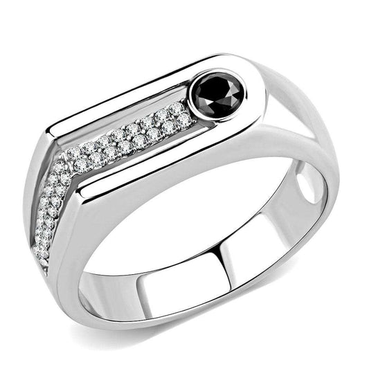 DA286 - High polished (no plating) Stainless Steel Ring with AAA Grade CZ in Black Diamond - Alamode - Flyclothing LLC