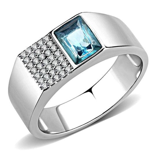 DA287 - High polished (no plating) Stainless Steel Ring with Synthetic in Sea Blue - Alamode - Flyclothing LLC
