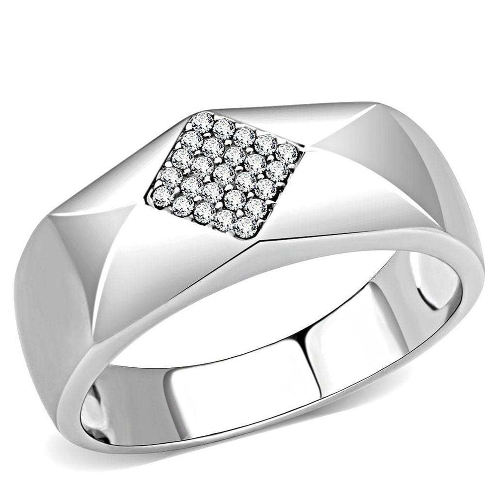 DA288 - High polished (no plating) Stainless Steel Ring with AAA Grade CZ in Clear - Alamode - Flyclothing LLC