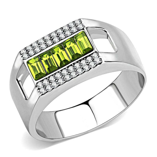 DA289 - High polished (no plating) Stainless Steel Ring with Top Grade Crystal in Olivine color - Alamode - Flyclothing LLC