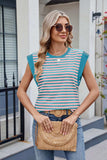 Contrast Striped Round Neck T-Shirt - Trendsi - Flyclothing LLC