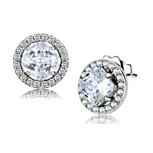 DA295 - High polished (no plating) Stainless Steel Earrings with AAA Grade CZ in Clear - Alamode - Flyclothing LLC