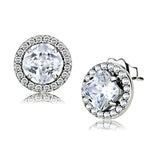 DA295 - High polished (no plating) Stainless Steel Earrings with AAA Grade CZ in Clear - Alamode - Flyclothing LLC