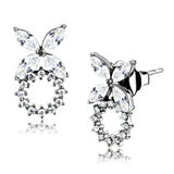 DA296 - High polished (no plating) Stainless Steel Earrings with AAA Grade CZ in Clear - Alamode - Flyclothing LLC