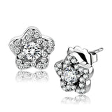 DA297 - High polished (no plating) Stainless Steel Earrings with AAA Grade CZ in Clear - Alamode - Flyclothing LLC