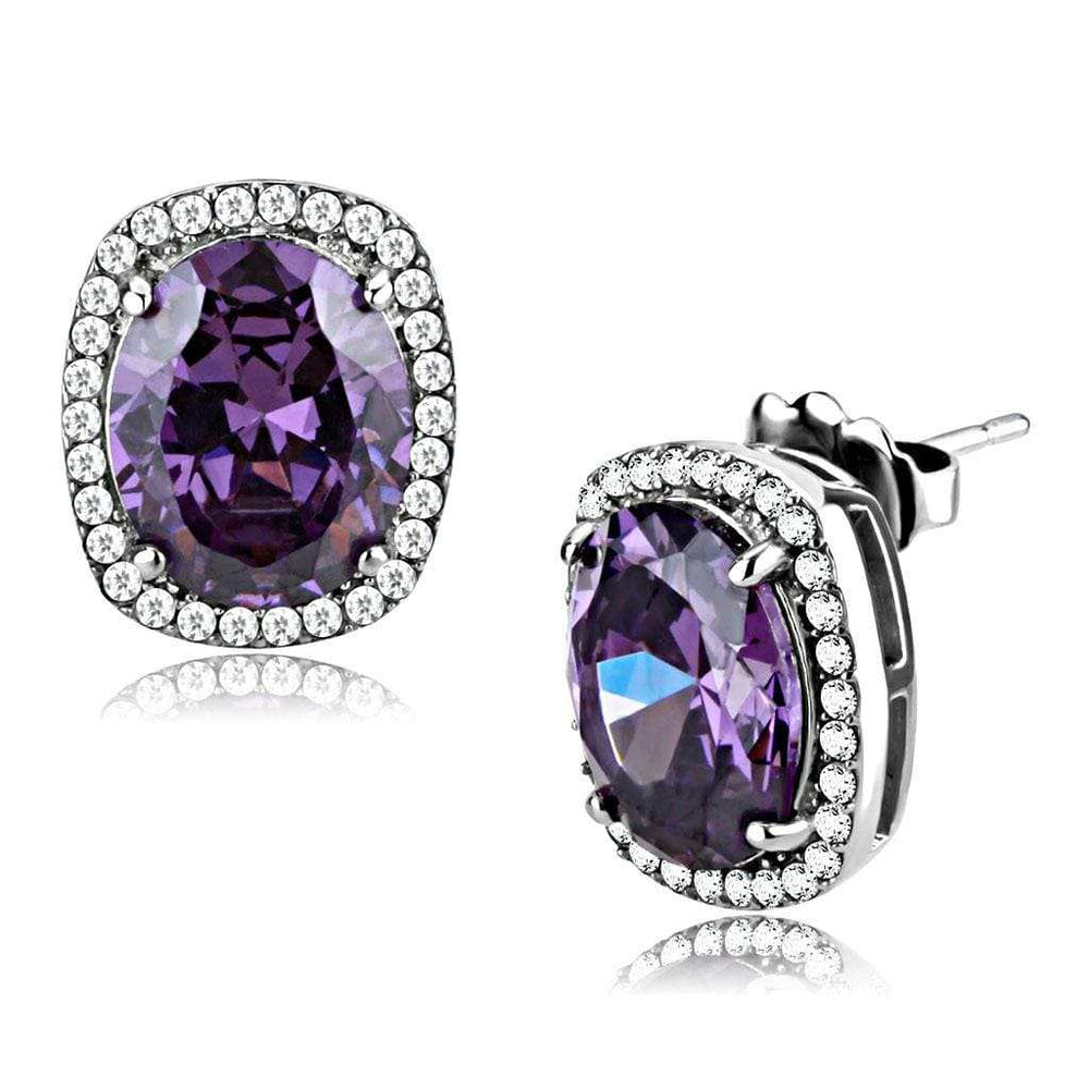 DA298 - High polished (no plating) Stainless Steel Earrings with AAA Grade CZ in Amethyst - Alamode - Flyclothing LLC