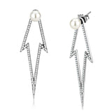 DA299 - High polished (no plating) Stainless Steel Earrings with Synthetic in White - Alamode - Flyclothing LLC