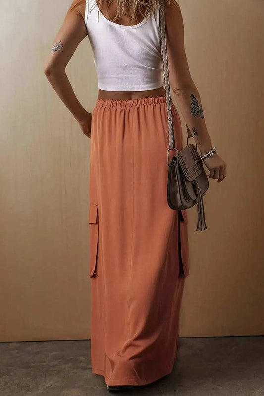 Drawstring Maxi Skirt with Pockets - Trendsi - Flyclothing LLC