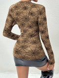 Spider Web Print Long Sleeve Blouse - Trendsi - Flyclothing LLC