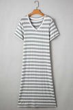 Casual Striped V-Neck Midi T-Shirt Dress - Trendsi - Flyclothing LLC