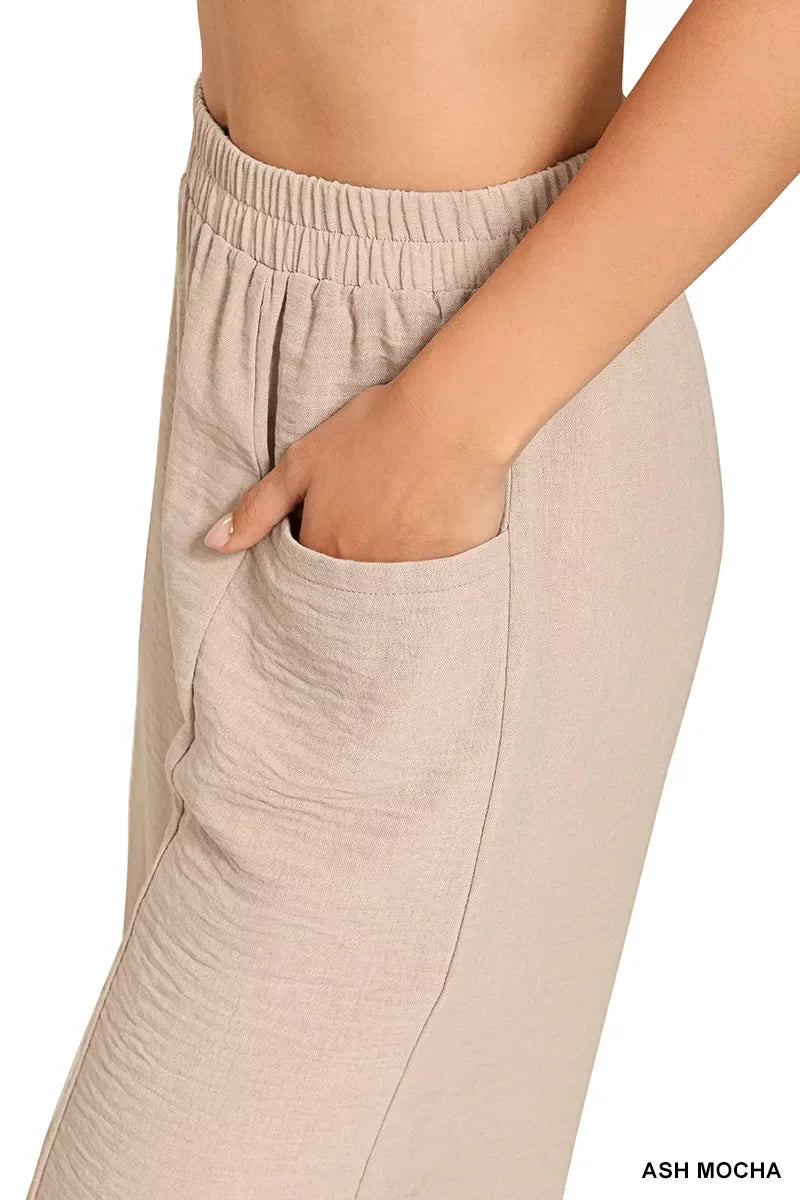 Zenana Woven Airflow Elastic Waistband Pants - Trendsi - Flyclothing LLC