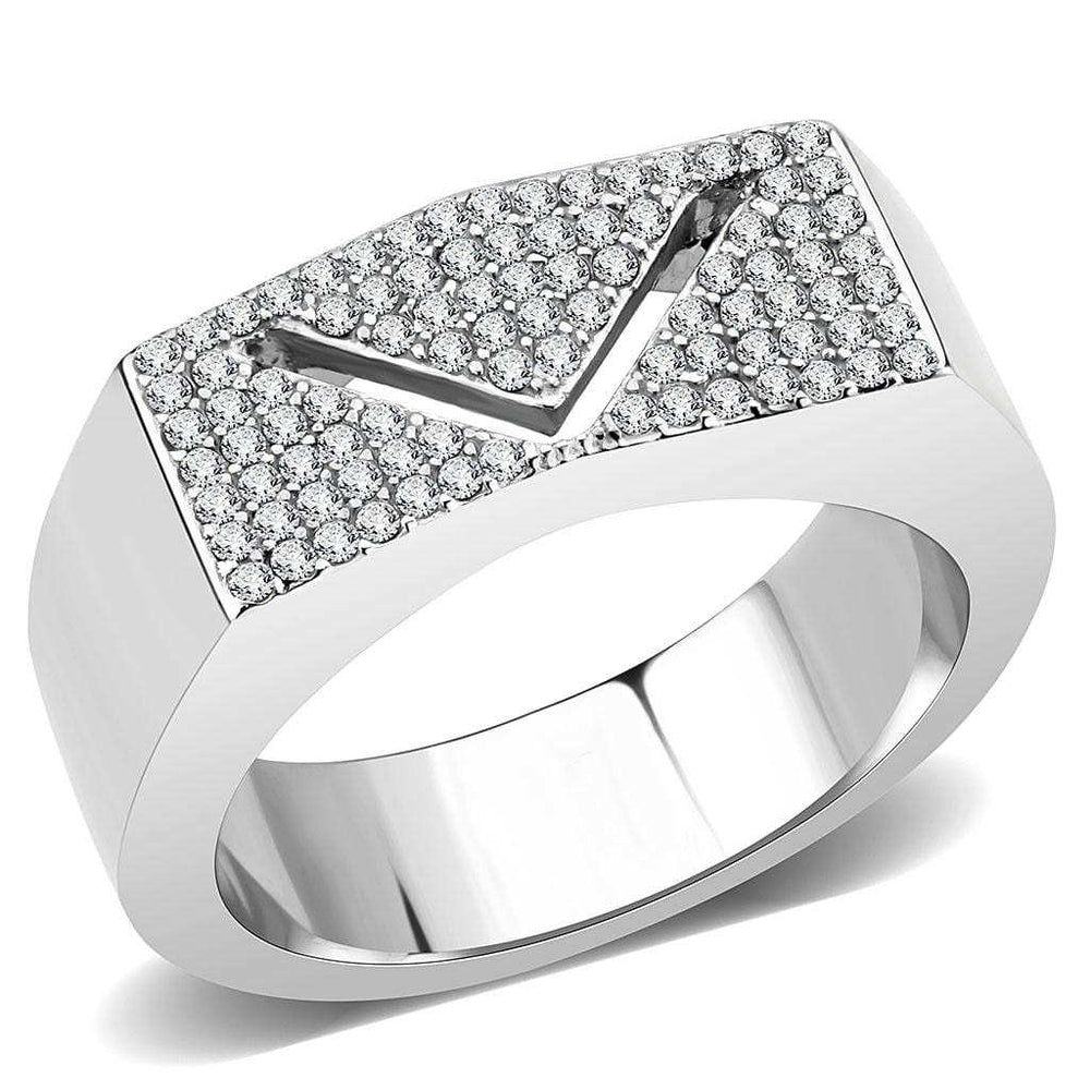 DA303 - No Plating Stainless Steel Ring with AAA Grade CZ in Clear - Alamode - Flyclothing LLC