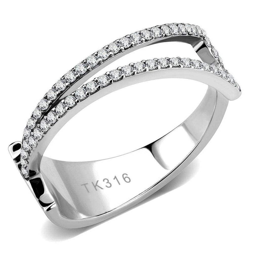 DA310 - No Plating Stainless Steel Ring with AAA Grade CZ in Clear - Alamode - Flyclothing LLC
