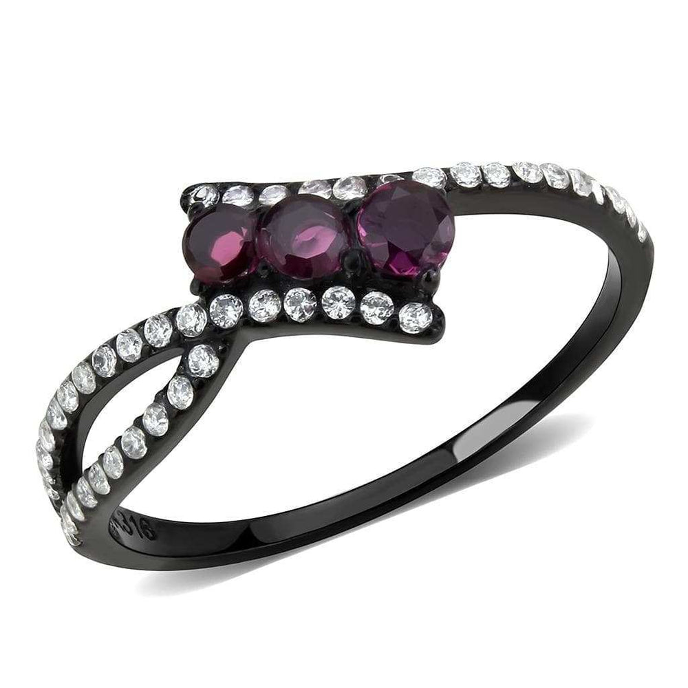DA324 - IP Black(Ion Plating) Stainless Steel Ring with AAA Grade CZ in Fuchsia - Alamode - Flyclothing LLC