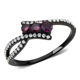 DA324 - IP Black(Ion Plating) Stainless Steel Ring with AAA Grade CZ in Fuchsia - Alamode - Flyclothing LLC