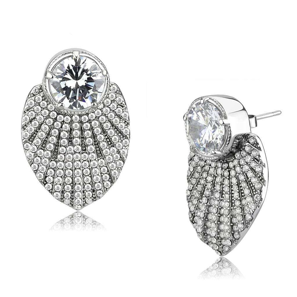 DA331 - No Plating Stainless Steel Earrings with AAA Grade CZ in Clear - Alamode - Flyclothing LLC