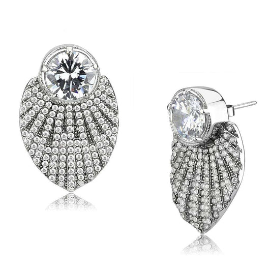 DA331 - No Plating Stainless Steel Earrings with AAA Grade CZ in Clear - Alamode - Flyclothing LLC