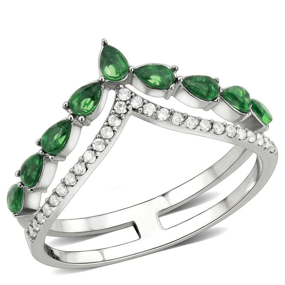 DA347 - High polished (no plating) Stainless Steel Ring with Synthetic Synthetic Glass in Emerald - Alamode - Flyclothing LLC