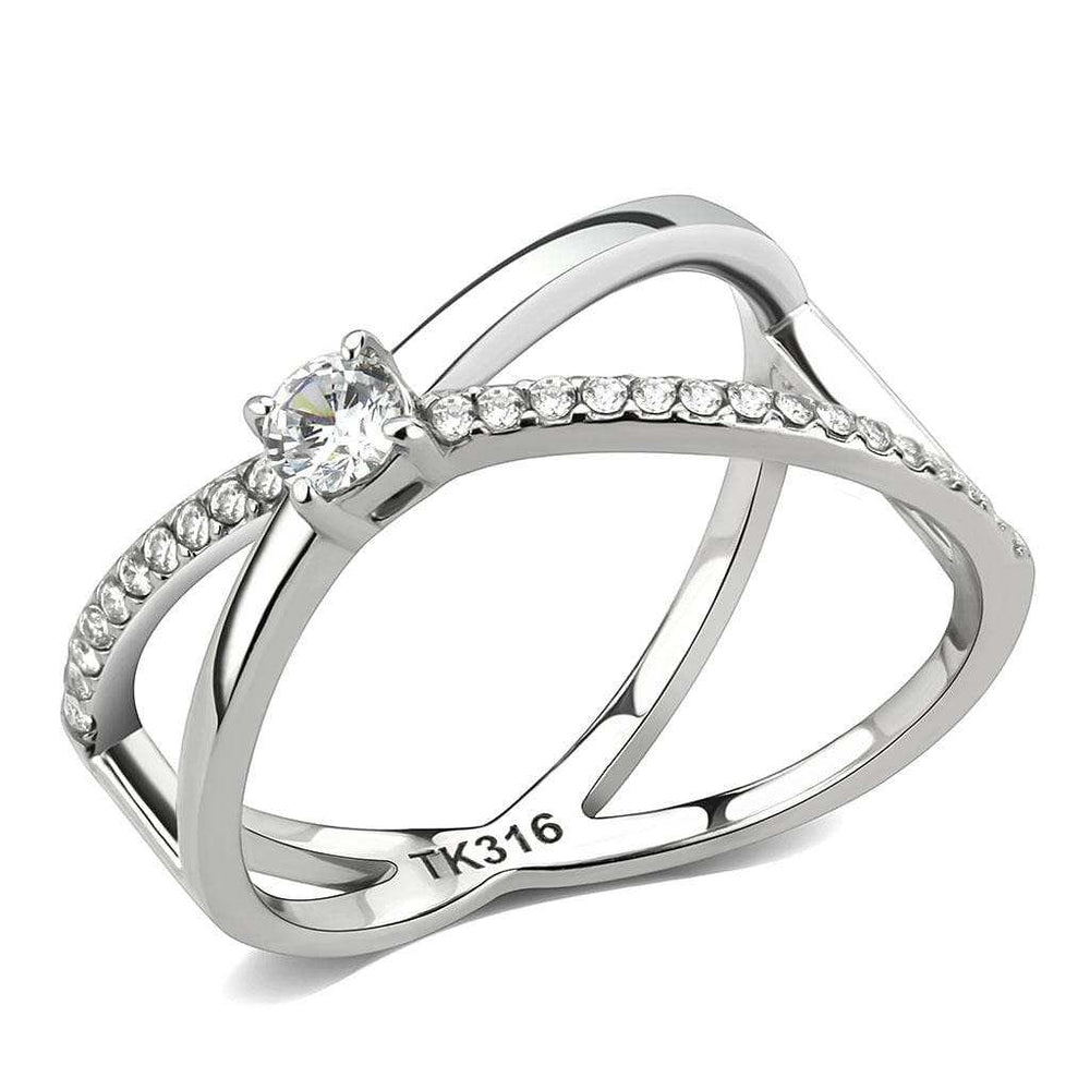 DA351 - High polished (no plating) Stainless Steel Ring with AAA Grade CZ in Clear