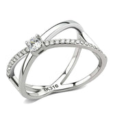 DA351 - High polished (no plating) Stainless Steel Ring with AAA Grade CZ in Clear