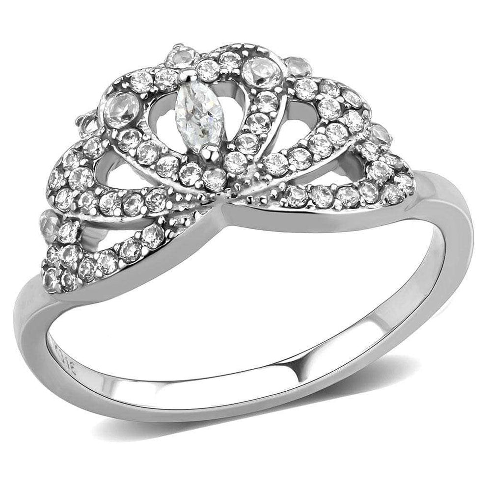 DA354 - High polished (no plating) Stainless Steel Ring with AAA Grade CZ in Clear - Alamode - Flyclothing LLC