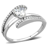 DA355 - High polished (no plating) Stainless Steel Ring with AAA Grade CZ in Clear